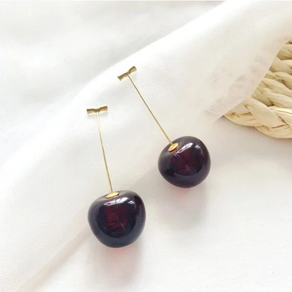 “Cherry Picking Season" Dangle Gold Cute Earrings - Picture 3 of 6